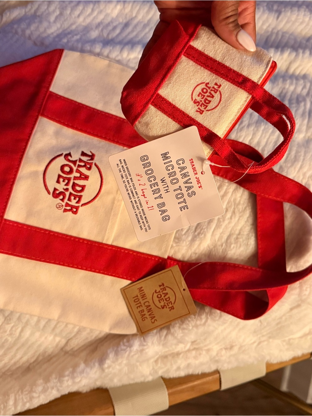 Trader Joe's Red & Cream Canvas Tote Bag with Mini Tote - Picture 3 of 6